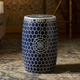Blue Ceramic Garden Stool with Geometric Pattern | Luxury Handmade Stool