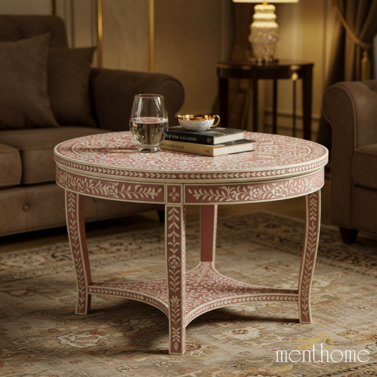 Hand-Painted Round Wooden Coffee Table | Luxury Handmade Coffee Table