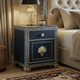 Elegant Navy Blue and Ivory Hand-Painted Bedside Cabinet | Luxury Handmade Bedside Table