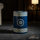 Blue Decorative Ceramic Garden Stool with Greek Key Pattern | Luxury Handmade Stool