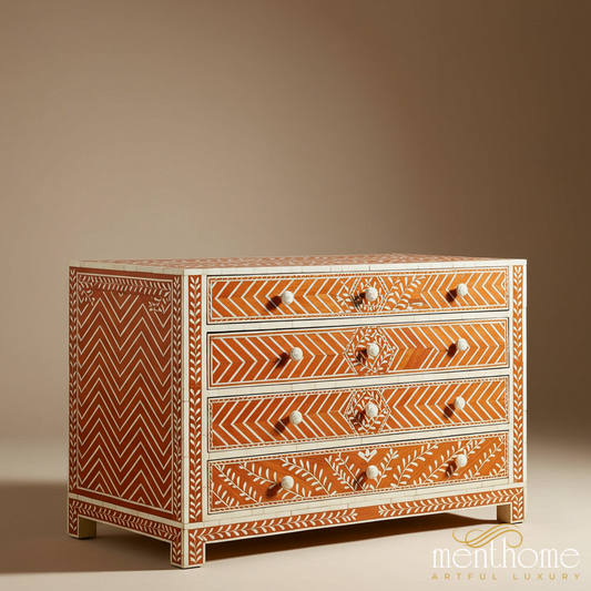 Handcrafted Wooden Chest of Drawers with Painted Chevron Design | Luxury Handmade Chest of Drawer