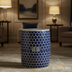 Blue and White Hexagonal Pattern Ceramic Garden Stool | Luxury Handmade Stool