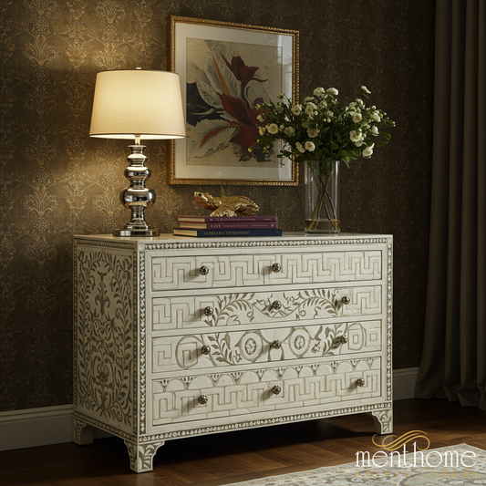 Elegant Hand-Painted Four-Drawer Chest | Luxury Handmade Chest of Drawer