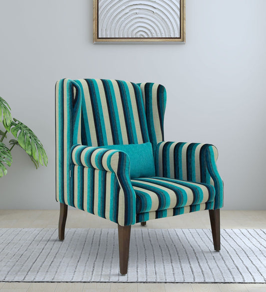 Fabric Wing Chair In Blue Stripes Colour