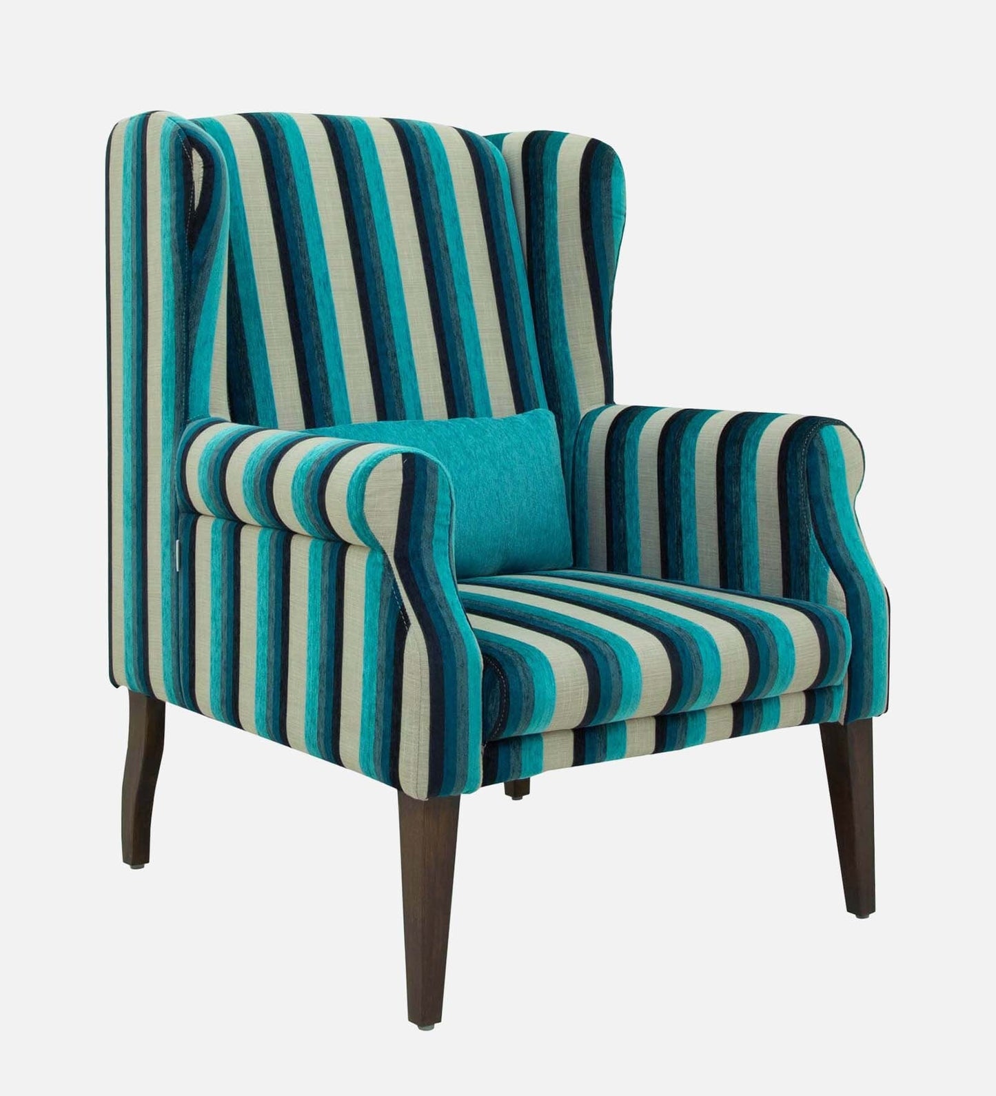 Fabric Wing Chair In Blue Stripes Colour