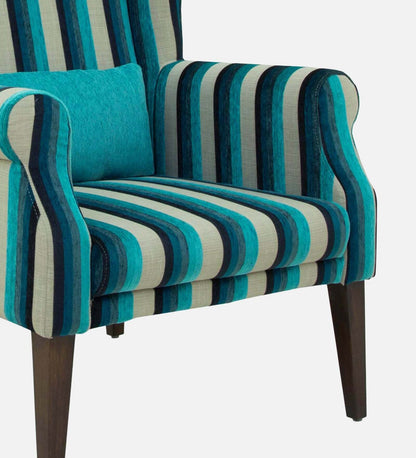 Fabric Wing Chair In Blue Stripes Colour