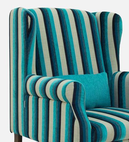 Fabric Wing Chair In Blue Stripes Colour