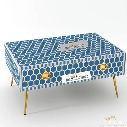 Bone Inlay Wooden Honeycomb Coffee Table | Luxury Handmade Coffee Table