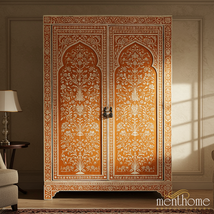 Hand-Painted Floral Wooden Wardrobe | Luxury Handmade Wardrobe