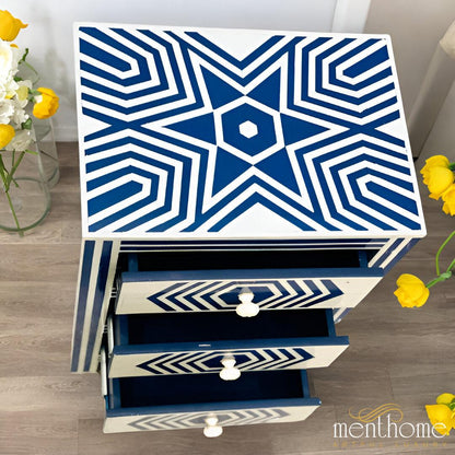 Star Design Blue and White 3 Drawer Resin Bedside Table | Luxury Handmade Bedside Table