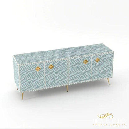 Geometric-Bone Inlay -Rectangular- Tv Cabinet | Luxury Handmade TV Cabinet