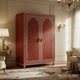 Intricately Designed Red Wooden Storage Cabinet | Luxury Handmade Wardrobe