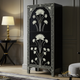 Handcrafted Black Floral Inlay Storage Cabinet | Luxury Handmade Tallboy