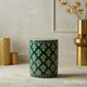 Green and Gold Patterned Ceramic Stool | Luxury Handmade Stool
