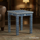 Handcrafted Blue and White Floral Inlay Side Table | Luxury Handmade Side Table