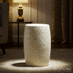 Hexagonal Pattern Ivory Ceramic Garden Stool | Luxury Handmade Stool
