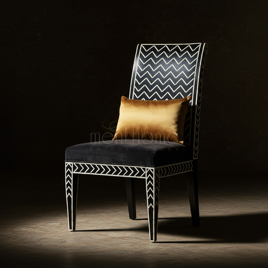 Inlay Chevron Pattern Accent Chair with Golden Velvet Cushion | Luxury Handmade Chair