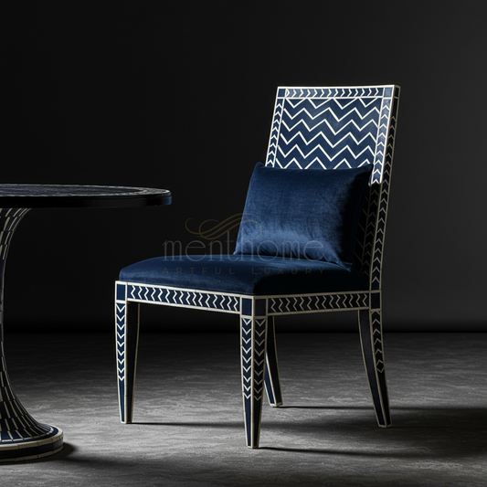 Inlay Chair with Chevron Pattern and Velvet Cushion | Luxury Handmade Chair