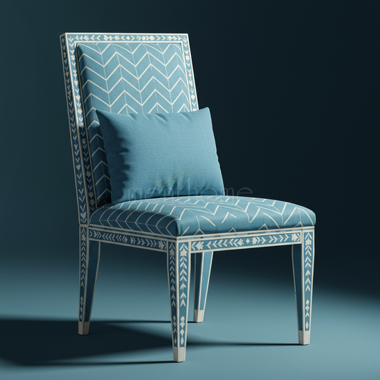 Inlay Chair with Blue Geometric Upholstery | Luxury Handmade Chair