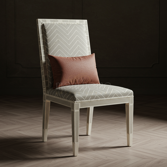 Inlay Chair with Chevron Upholstery and Accent Pillow | Luxury Handmade Chair