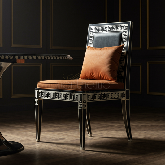 Inlay Chair with Geometric Greek Key Design | Luxury Handmade Chair