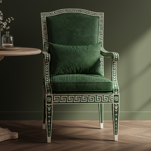 Inlay Chair with Classic Green Velvet Upholstery | Luxury Handmade Chair