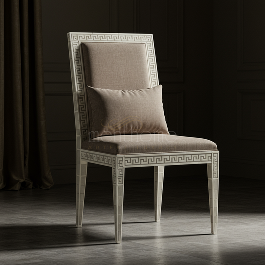 Inlay Chair with Geometric Pattern and Plush Cushion | Luxury Handmade Chair