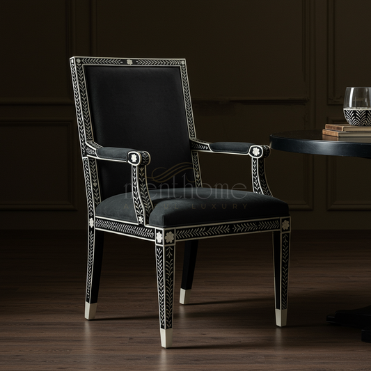 Inlay Chair with Black Velvet Upholstery | Luxury Handmade Chair