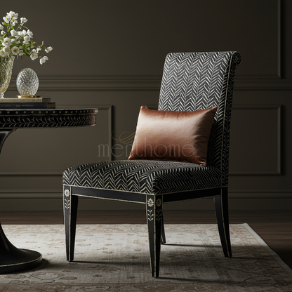 Inlay Patterned Upholstered Chair with Accent Cushion | Luxury Handmade Chair