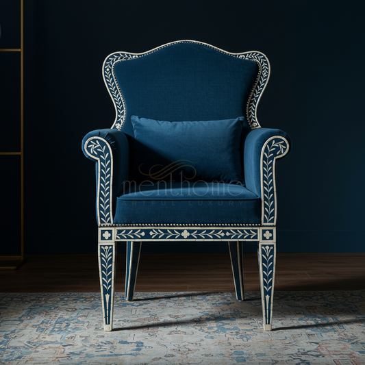 Inlay Blue Velvet Armchair | Luxury Handmade Chair