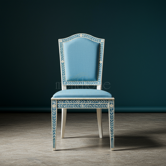 Elegant Blue and White Inlay Chair | Luxury Handmade Chair