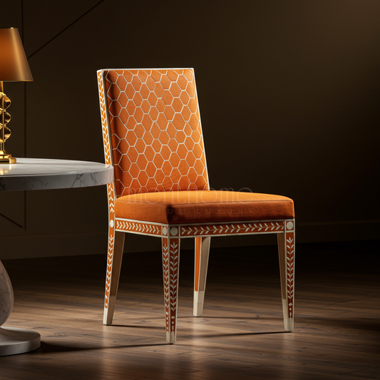 Luxury Inlay Upholstered Chair in Warm Terracotta | Luxury Handmade Chair