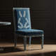 Luxury Blue Velvet Inlay Chair with Botanical Motif | Luxury Handmade Chair