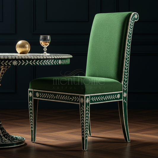 Elegant Green Inlay Chair with Floral Motifs | Luxury Handmade Chair