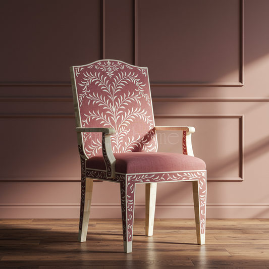 Inlay Carved Armchair with Floral Fabric | Luxury Handmade Chair