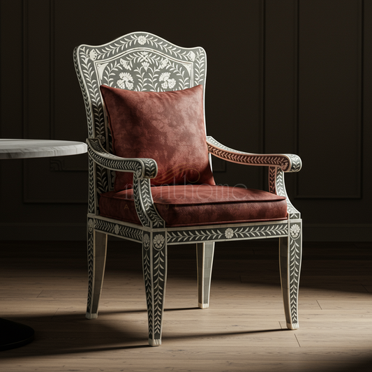 Luxurious Handcrafted Inlay Chair with Floral Motif | Luxury Handmade Chair