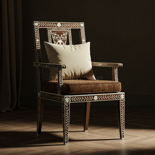 Elegant Inlay Chair with Floral Motif | Luxury Handmade Chair