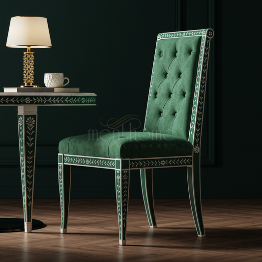 Inlay Chair with Velvet Upholstery and Hand-Painted Floral Accents | Luxury Handmade Chair