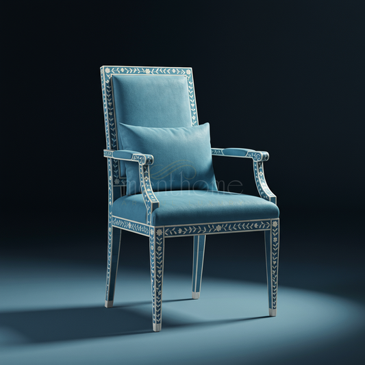 Luxurious Blue Inlay Armchair with Floral Motifs | Luxury Handmade Chair