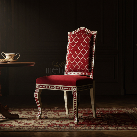 Inlay Chair with Rich Red Upholstery | Luxury Handmade Chair