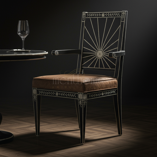 Luxury Inlay Armchair with Elegant Brown Cushion | Luxury Handmade Chair