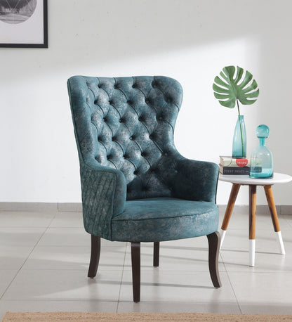 Velvet Wing Chair In Green Colour