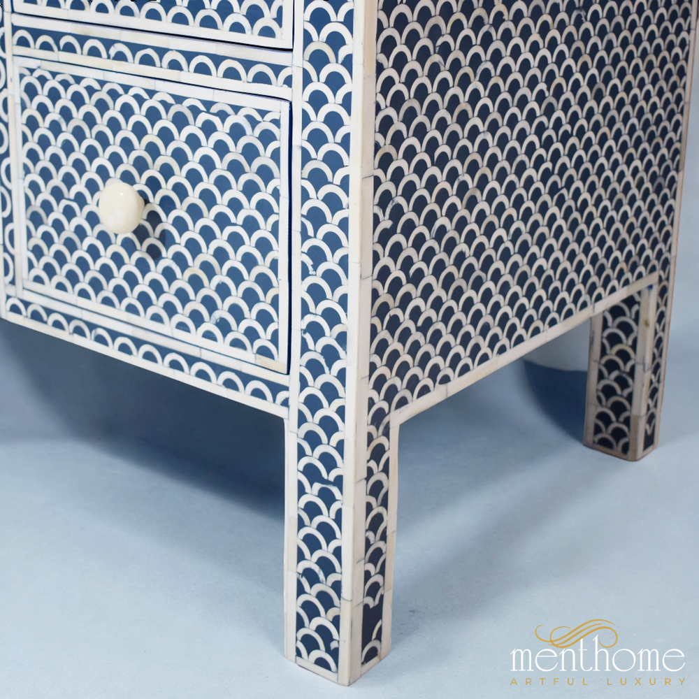 Blue Bone Inlay fishscale 7-drawers office desk | Luxury Handmade Desk