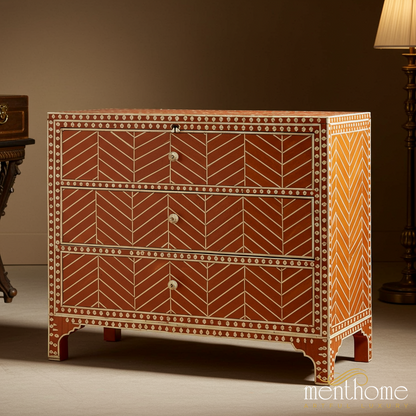 Handcrafted Wooden Chest of Drawers with Bone Inlay | Luxury Handmade Chest of Drawer