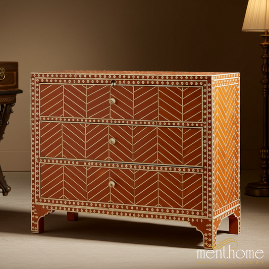 Handcrafted Wooden Chest of Drawers with Bone Inlay | Luxury Handmade Chest of Drawer