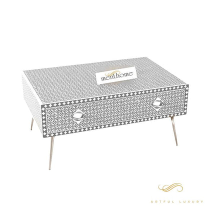 Handmade Bone Inlay One Drawer Coffee Table Furniture | Luxury Handmade Coffee Table