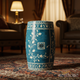 Blue Decorative Ceramic Garden Stool | Luxury Handmade Stool