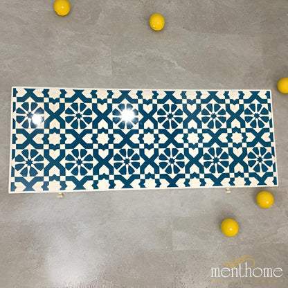 Moroccan Pattern 2-drawer Turquoise Resin Desk | Luxury Handmade Desk