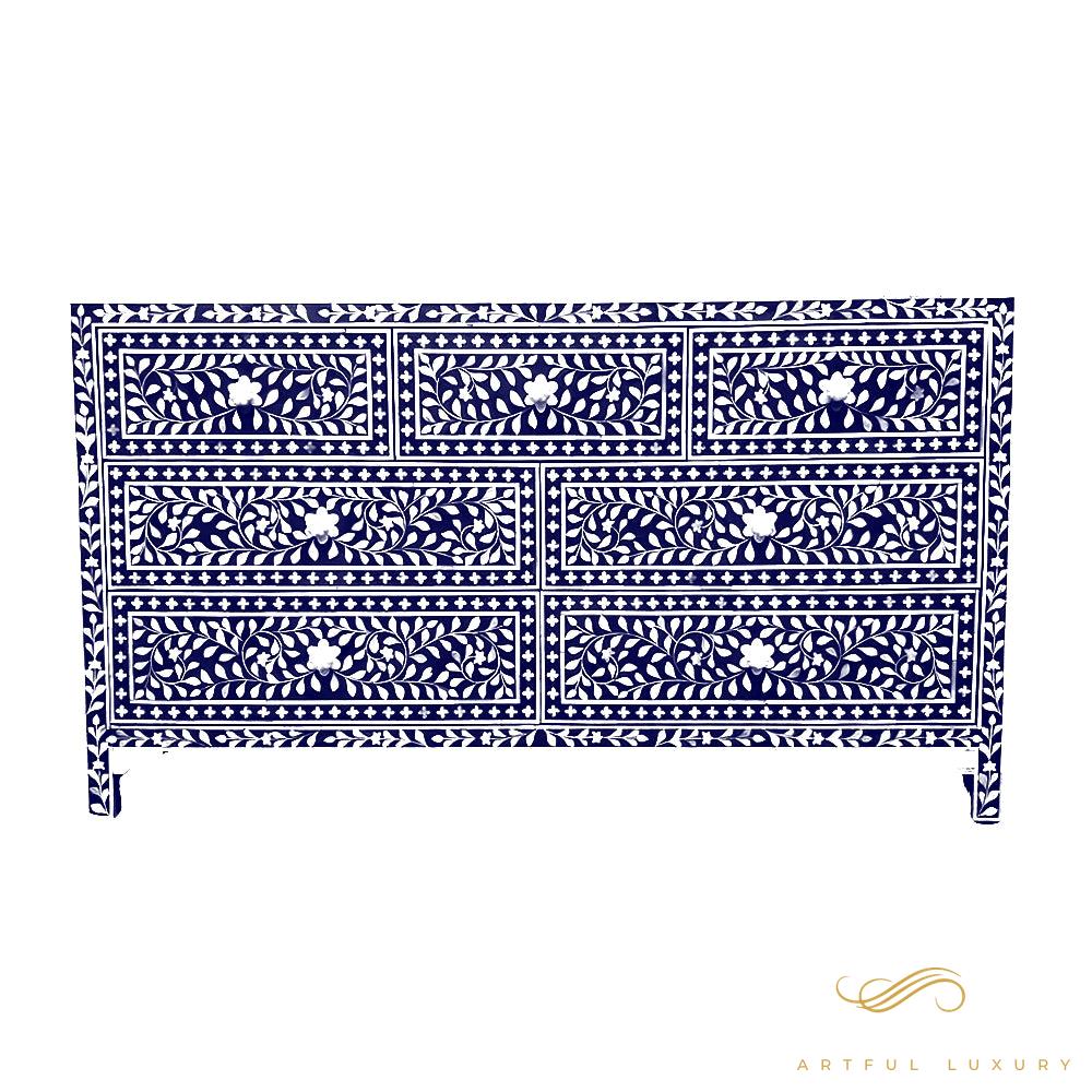 Bone Inlay 7 Drawer dressers floral grey | Luxury Handmade Dresser