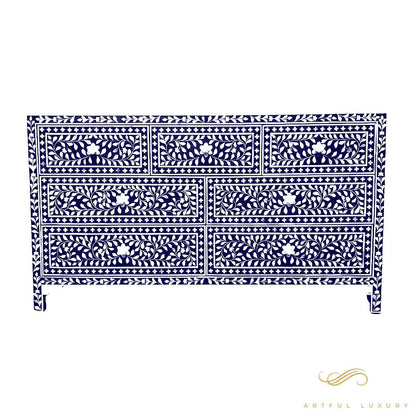 Bone Inlay 7 Drawer dressers floral grey | Luxury Handmade Dresser